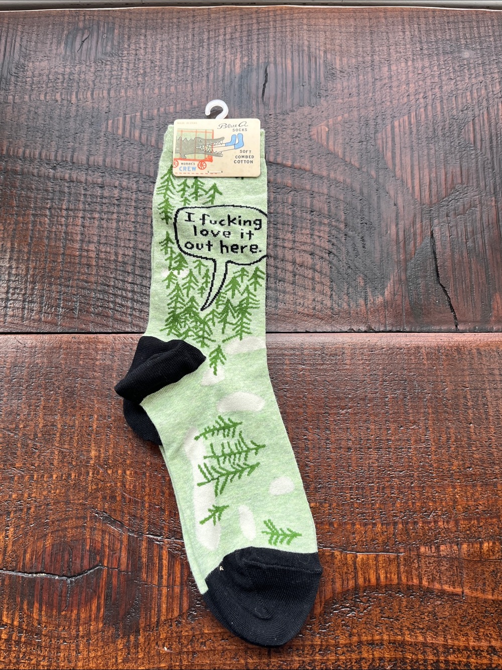 Women’s  Light Green Crew Socks with Black Accents - Outdoor Quote